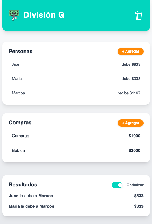 Calculadora de gastos compartidos - Vista previa de la app DiviCuenta